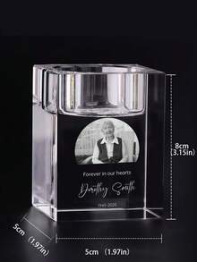 1pc Custom Laser Engraved Square Crystal Candle Holder, Personalized Upload Photo & Text Memorial Keepsake Tealight Holder, Funeral Condolence Gift For Family Grandparent, Desktop Home Decor. - Multicolor - View 11