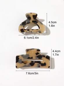 2pcs Korean Style Leopard Print Acetate Semi-Circular Square Small Yellow Jelly Hair Claw Clips, Half-Up Bun Hair Styling Clips, Flyaway Hair Organizer, Back Of Head Shark Clips, Hair Sectioning Clips, Slouchy Styling Hair Accessories, Elegant Premium Texture, Casual Streetwear, Afternoon Tea Hair Accessories - Multicolor - View 3