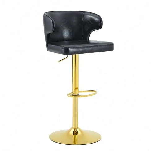 Set Of 2 Bar Stools With Backrest, Height Adjustable, 360° Swivel, With Wide Base And Footrest, Modern Kitchen Stools For Bar Or Counter (Stools Only). - Black - View 1