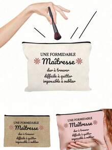 1pc Best Grandma World Print Cosmetic Bag, Travel Essential Storage Pouch, Makeup Bag, Gift For Grandma - Beige - View 8