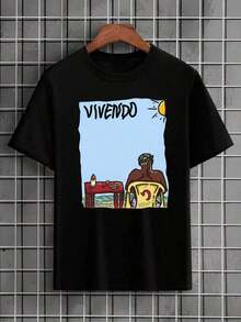 New Hot SellingCamiseta Casual de Verano Vivendo, Blusa Unisex para Hombre y Mujer,  Cotton Polyester Polyester, Nueva Llegada, Envío Inmediato, Negro, Blanco, Tallas Grandes - Negro - Ver 1