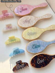 2pcs/Set Rhinestone Hair Accessories, Customized Name Claw Clip, Acrylic Shiny Marble Pattern Hair Comb & Clip Set, Bridesmaid Gift, Birthday Gift, Personalized Gift - Multicolor - View 1
