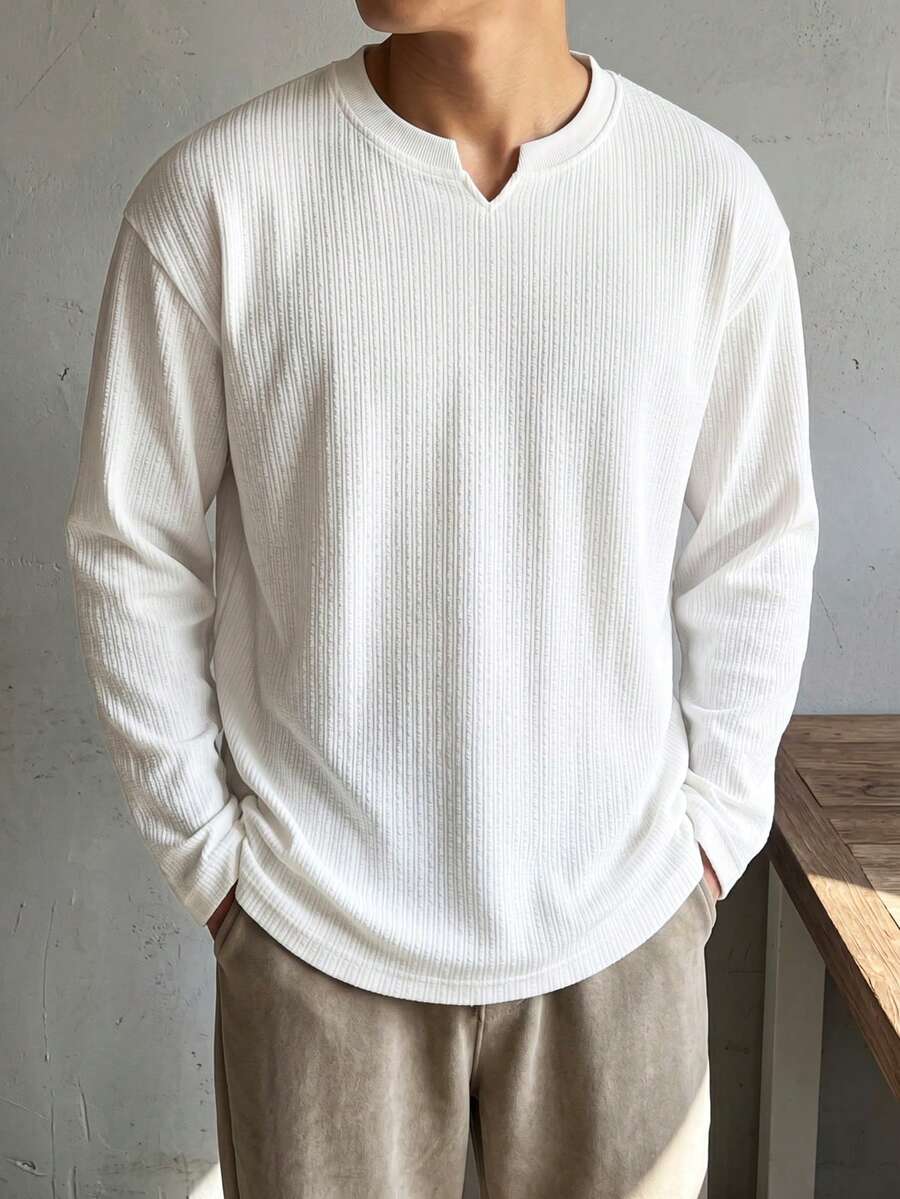 男士卫衣一件，柔软轻盈针织面料，韩版白色简约宽松版型，春秋季百搭休闲打底衫 - 白色 - 查看 1