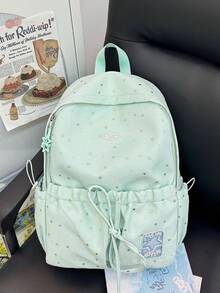 粉色星星印花抽繩後背包，韓系Ins溫柔風輕量學生書包，適合青少年返校日常通勤 - 多色 - 查看 2