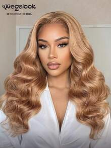 MEGALOOK Milk Tea Brown 6x5 Transparent Lace Front Wig Body Wave 100% Human Hair Pre Plucked Natural Hairline 180% Density Pre-Bleached Knots Glueless Wigs Beginner Friendly For Women - S20L - View 2