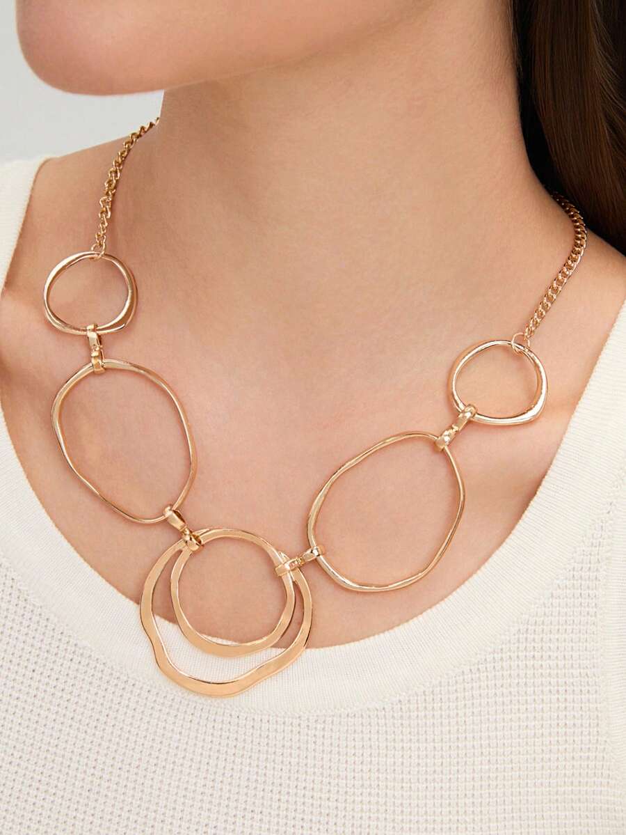 Ashenrae 1pc Elegant Minimalist Hollow Circle Pendant Necklace For Women, Suitable For Everyday Wear, Vacation - Yellow Gold - View 1