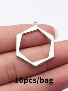 10 buah liontin heksagonal geometris berongga berdesain menarik ukuran 35x27mm untuk pembuatan perhiasan, kalung, gantungan kunci, rantai ponsel, dan aksesoris gelang. - segi enam - View 5