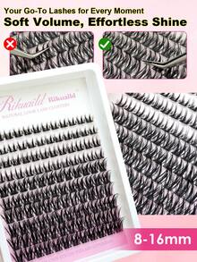 Rikuaild 120片蓬鬆交叉簇狀漫畫假睫毛 自然感 DIY 單簇假睫毛 尖銳顯眼 纖細輕盈 適合日常妝容 初學者友善 - D - 查看 5