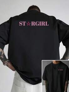 Camiseta de hombre con hombros caídos, TAR GIR, camiseta holgada para hombre con estampado de chica estrella, nueva ropa de hombre a la moda, una prenda esencial para hombre con diseño mod - Negro - Ver 1