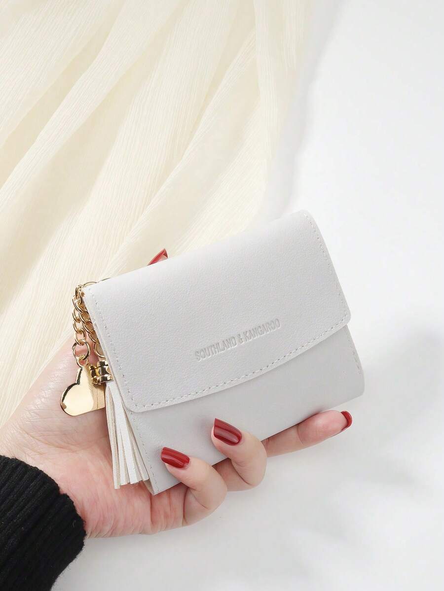 SOUTHLAND&KANGAROO Cartera de Mujer PequeñBifold de Metal Blanco con Corazóy Borla Decorativa, con Monedero, Mini, Ligera, Minimalista, Moderna, Elegante, para Negocios, para Aniversario - Azul - Ver 1