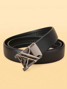 Ceinture en cuir pour homme avec boucle automatique lettre X, ceinture de taille personnalisée noire, couleur unie, style décontracté, pour jeunes, travail, bureau, maison, fête, voyage, 120 cm, 1 pièce - Noir - Voir 8