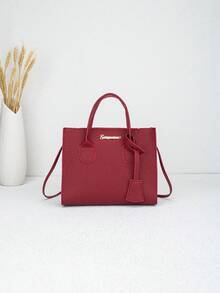 Nueva bolsa cuadrada, bolso de mano con textura de grano de litchi, bolso cruzado para mujer, azul claro - Burdeos - Ver 2