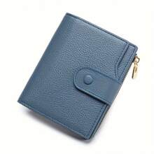 Elegante billetera plegable de cuero auténtico para mujer, con un diseño de gran capacidad que incluye ranuras para tarjetas de crédito y un compartimento para billetes. - Azul - Ver 2