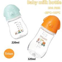 1個/2個 嬰兒奶瓶 220ml/320ml 標準5cm直徑 耐熱至100°C 矽膠奶嘴 柔軟舒適 適用於嬰兒多階段日常餵哺 卡通小狗造型設計 - 彩色 - 查看 1