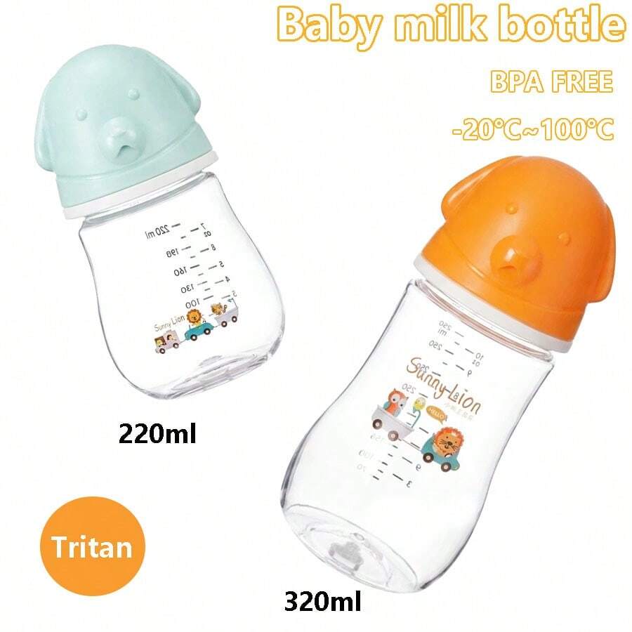 1個/2個 嬰兒奶瓶 220ml/320ml 標準5cm直徑 耐熱至100°C 矽膠奶嘴 柔軟舒適 適用於嬰兒多階段日常餵哺 卡通小狗造型設計 - 彩色 - 查看 1