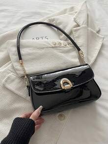 Bolsa de cintura con estampado de flechas estilo coreano de moda, nueva bolsa de mano a 2025, bolso bandolera, bolso cuadrado pequeño de unicolor estilo Ins - Negro 4 - Ver 2