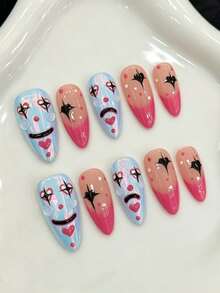 10PCS Almond Handmade Press On Nails For Party And Daily Wear,Multiple Colors Nails,Fun Clown Halloween Edgy Sweet European & American Hand-Painted Graffiti Niche , New Fall Arrival,Suitable For Girls And Women Festivals Parties And Daily Wear - Multicolor - View 12