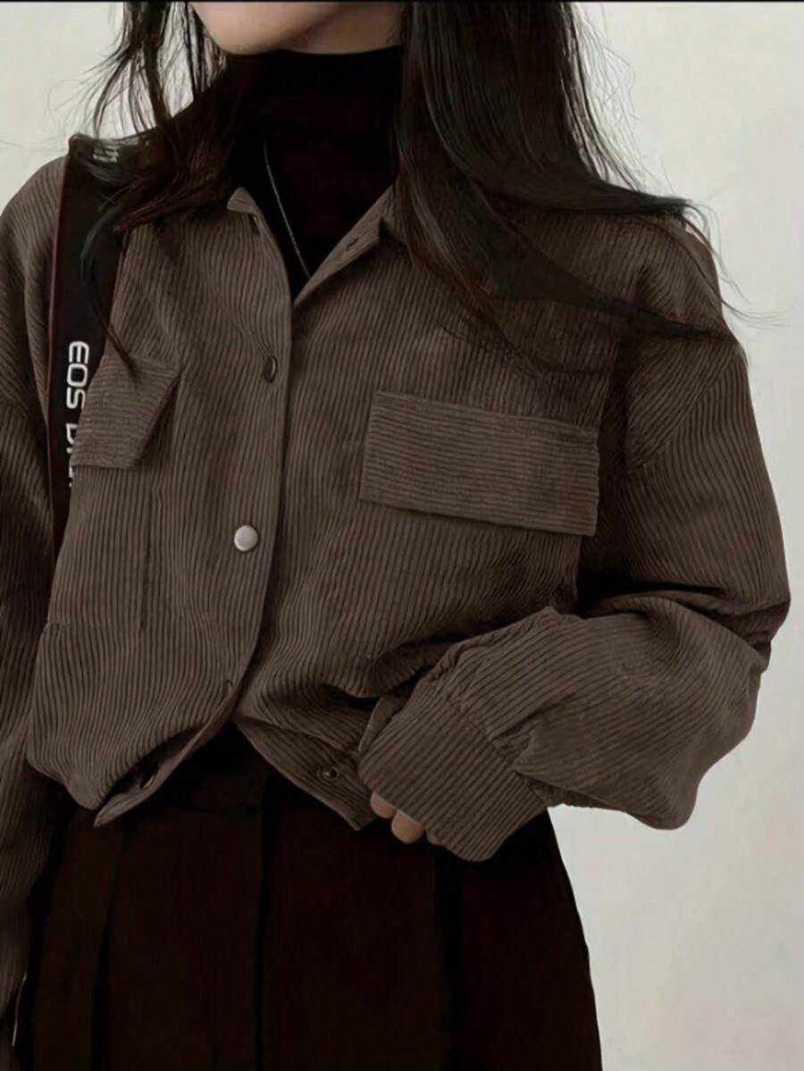 Women's Fashion Street Single-Breasted Long Sleeve Jacket - Mocha Brown - View 1
