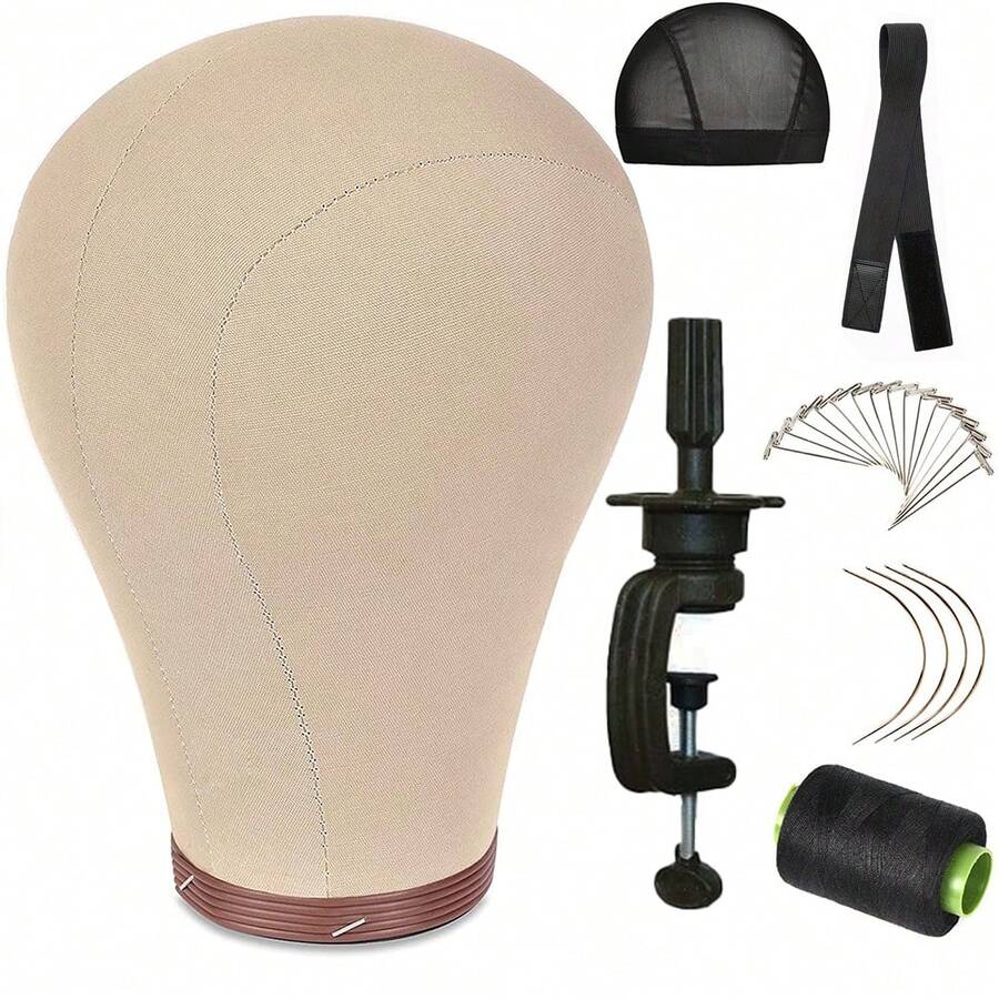 22 Inch Wig Head Cork Canvas Block Head Mannequin Head With Stand For Making Wigs - View 1