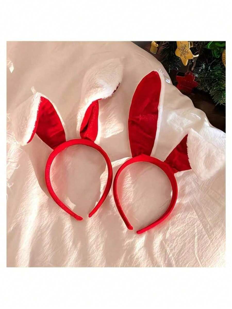 1pc Halloween Red Rabbit Ear Headband Cute Plush Rabbit Ear Headpiece Pure Desire Bunny Girl Cosplay Sweet Girl Decoration - Multicolor - View 1