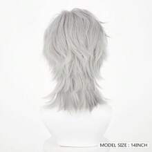 Anime Game Cosplay Grey Synthetic Wig Short Straight Men Fluffy Heat Resistant Wig For Daily Party - Light Grey - View 6
