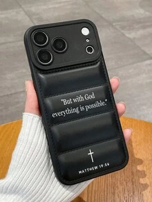 1件 Matthew 19:26 聖經經文十字印花羽絨夾克手機殼，相機框防震保護套，基督教信仰風格，抗皺、蓬鬆柔軟觸感，極簡信仰靈感設計，適合男士、女士、青少年及所有年齡層；聖誕節、情人節、生日、母親節、感恩節貼心靈性禮物選擇，兼容 17、 17 Pro、 17 Pro Max 與 Galaxy 手機殼，手機配件，快速發貨 - 彩色 - 查看 7