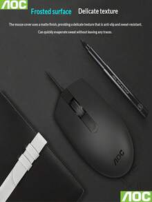 Ratón con cable AOC MS100, Plug And Play, adecuado para negocios y juegos, totalmente compatible con computadoras de escritorio y portátiles, posicionamiento preciso, agarre cómodo, respuesta rápida, tacto sensible, diseñado para uso prolongado sin fatiga - Ver 4