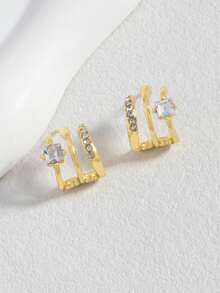 1 Pair Exquisite Personalized 3-Prong Curved Line Stud Earrings, Classic Commute High-End - Gold - View 4