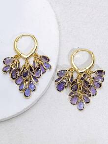 Par de Pendientes de Aro Pequeños de Lujo, Elegantes, Brillantes, Versátiles y de Alta Calidad, en Oro, Plata, Rosa, Coloridos, Melocotó, Forma de Gota de Agua y Corazó, conúltiples Ci - Pendientes morados en forma de lágrima - Ver 7