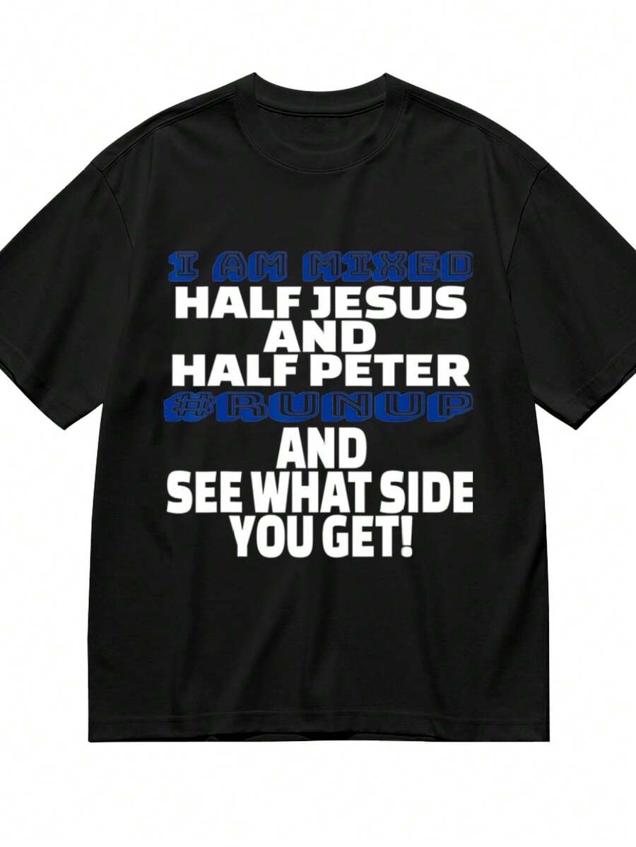 I Am Mixed Half Jesus And Half Peter Fun T-Shirt For Women Men Cotton Short Sleeve Crew Neck Graphic Top Tee - Hitam - View 1