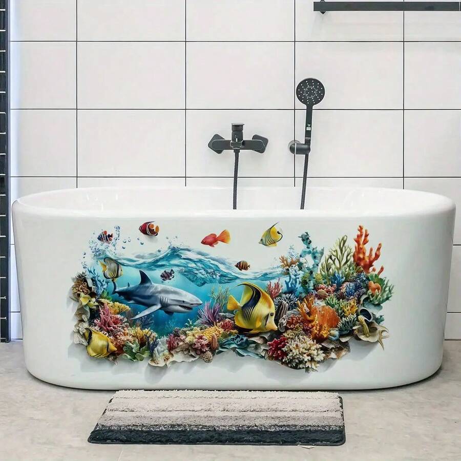 1件 20*40cm 熱帶魚與水生植物牆貼,透明視覺效果,防水易清潔,居家浴室裝飾煥新 - 多色 - 查看 1