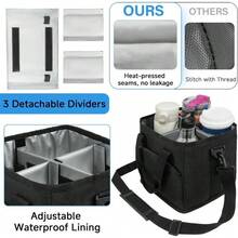 Reusable Beverage Bag With Handle - Insulated, Foldable Beverage Bag With A Four-Cup Capacity, Featuring A Leak-Proof Base, Adjustable Compartments, And A Shoulder Strap; Comes With A Portable Storage Bag; Ideal For Takeout, Car Use, And Travel - Black - View 6
