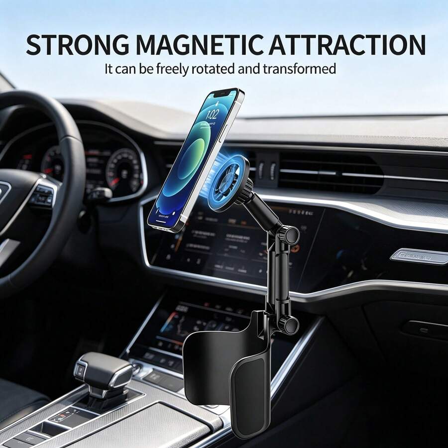 2-In-1 Magnetic Car Phone Holder - Strong Magnet, 360° Rotating Adjustable Arm, Durable ABS Material Suitable For Most Car Models, Includes Magnetic Phone Sticker - Black - View 1