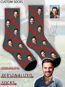 1 Pair Customized Face Pattern Socks, Personalized Photo Socks, Custom Printed Socks, Funny Face Socks, Custom Pattern Socks, Print Any Face Pattern On Socks, Anniversary Gift, Valentine's Day Gift, Unique Birthday Gift, Personalized Collectible - Multicolor - View 3