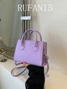 Bolso cuadrado minimalista Bolso cuadrado pequeño negro minimalista, bolso con asa superior todo fósforo, bolso de hombro clásico para el trabajo - Morado - Ver 2