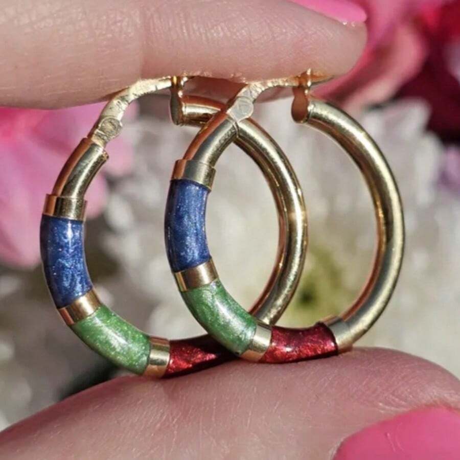 波西米亚风彩色竹节耳环，条纹轻盈设计，百搭日常佩戴，是旅行度假的创意礼物 - 金色 - 查看 1