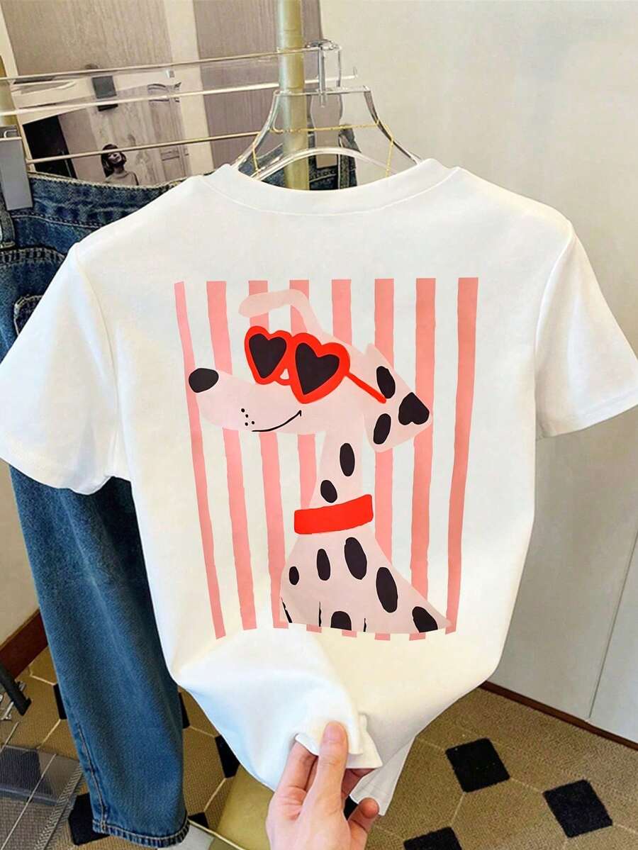 Pure Cotton DrmWander Women's T-Shirt, Casual Urban Style With Graphic Print, Short Sleeve T-Shirt, Cute For Summer, Women's Sportswear - 白色 1 - 查看 1