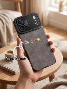 客製化手機殼，適用於 iPhone 17 16 15 14 13 12 11 Pro Max 17 Air 14 15 16 Plus，可個性化縮寫姓名，3D DIY 刻印金色字母背蓋，熱燙印技術，韓系奢華霧面 PU 皮革防震手機殼，節日禮物，送給愛人、朋友、家人、自己、孩子 - 深灰色 - 查看 2