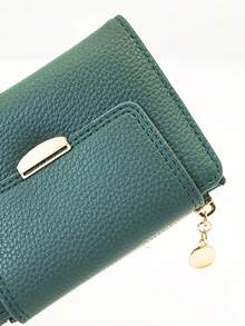 MINGYOU Fashion Soft Textured Handheld Short Wallet Zipper Coin Purse - Teal Blue - View 6