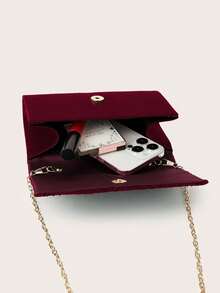 REMANLAND Shiny Evening Clutch, Burgundy Rhinestone Decorated Square Handbag, Metal Chain Shoulder Strap, Fashionable Elegant Evening Bag, Classic Formal Party Wedding Bridal Clutch, Suitable For Formal Occasions, Parties, Weddings, Music Festivals, Women's Gift - Burgundy - View 6