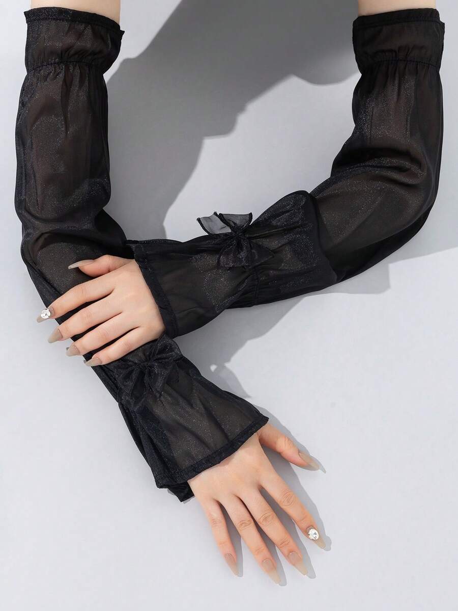 1 Pair Bowknot Flare Sleeve Covers, Soft Thin Breathable Arm Warmers