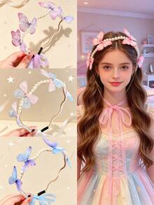 Diadema de mariposa degradada para niñas, accesorio para el cabello ajustable, adecuado para el uso diario y fiestas de adolescentes - Rosa - Ver 8