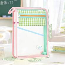 HUAJIE L-Shaped Wide Opening Mesh File Storage Bag With Detachable Plaid Pen Pouch, Large Capacity A4 Paper Document Organizer Tote Bag For Students, School And Office Stationery Storage - Single Piece - View 6