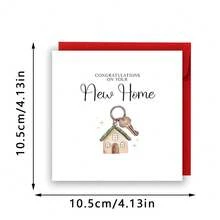 New Home Card, New Home Congratulations Greeting Card, Watercolor House & Key Illustration Housewarming Card, Sweet Minimalist Moving Gift Note Card For Friends Family Couple - Multicolor - View 3