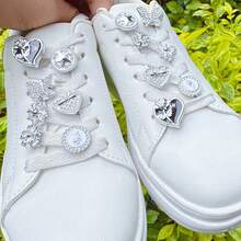 14pcs Silver Rhinestone Flower Heart Shoe Clips, DIY Decoration, Suitable For Women's Sneakers, Canvas Shoes, Sandals, Slippers, Multi-Functional Shoe Clips, Perfect Holiday Party Gift - Silver - View 5
