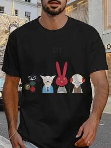 [Estampado Gráfico de Personaje de Dibujos Animados para Camisas de Hombre] - Negro - Ver 1