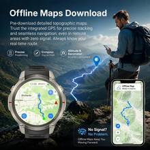 KENPANG Offline Map Men's Smartwatch, Built-In GPS, Downloadable Offline Maps, Navigation Without Phone, 5ATM Waterproof, Swimming Sports Watch, 170+ Sports Modes, Outdoor Compass/Altimeter/Barometer, Wireless Calling, Message Notifications, Weather Forecast, GPS Positioning. 1.43-Inch 460*460 Ultra-Clear AMOLED Screen. Zinc Alloy Anti-Drop Dual-Color Case. Men's And Women's Fitness Tracker, Compatible With IOS And Android - View 4