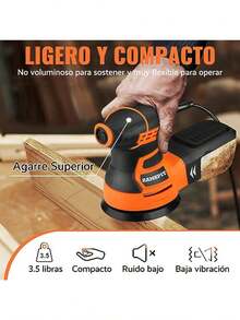 RAMSPIT - Lijadora orbital aleatoria2. 8A 350W Lijadora de órbita aleatoria 5 pulgadas 6 velocidad 13000 RPM con caja de polvo ciclónica y 15 hojas de lijado para carpintería pulido pulido - como en la imagen - Ver 2