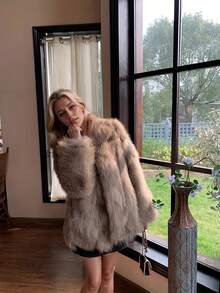 Women's Elegant Luxury Faux Fur Coat With Lapel Collar, Suitable For Winter Parties, Formal Dinners, Daily Outings - Camel - View 7