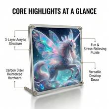 2D Square Acrylic 7.48 Inches Puzzle With Stand Photo Frame, Starry Sky Cloud Sea Transparent Colorful Wing Unicorn Crystal Gem Dreamy Puzzle - Multicolor - View 7